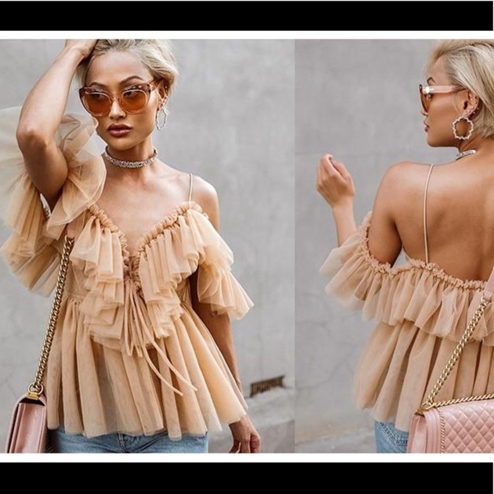 Nude ruffle tiered blouse